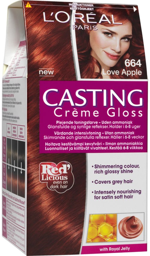 L'Oréal Casting Crème Gloss hårfärg i nyansen 664 Love Apple, med rik röd färg och royal jelly fördelar.