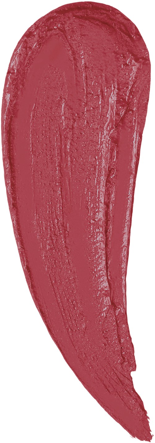 Ett stort, böjt, rosa-rött läppstiftstreak på en vit bakgrund.