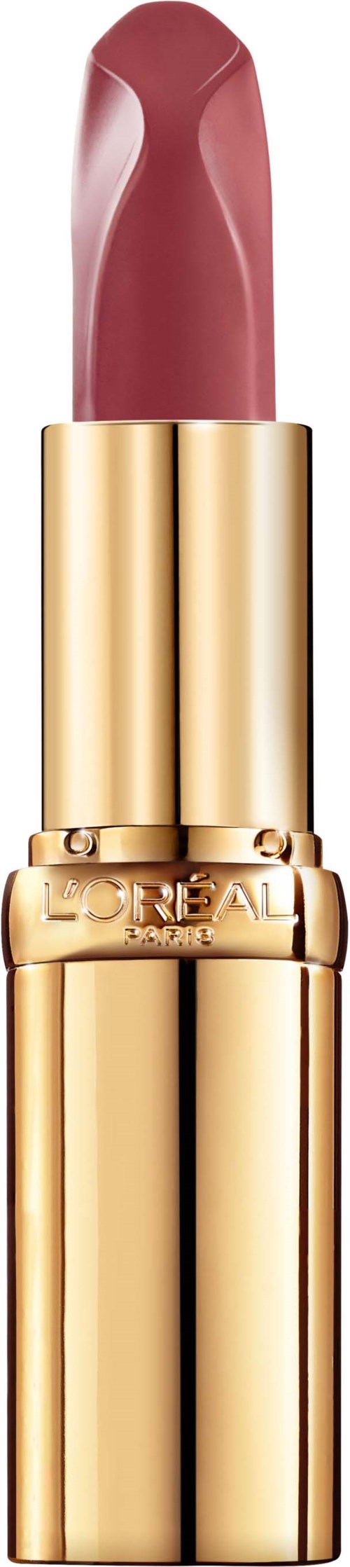 Ein pinkfarbener Lippenstift in einer glänzenden Goldhülse.