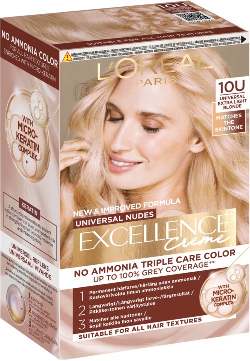L'Oreal hiusväris boxi, iloisella naisella, ei ammoniakkia, keratiinia, sopii kaikille hiustyypeille.