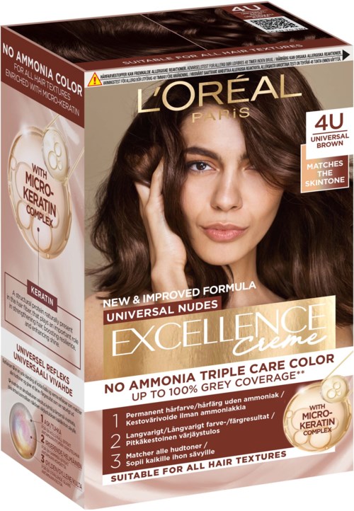 L'Oréal Paris hiusväripakkaus tummille hiuksille, ei ammoniaa, mikro-keratiinia sisältäen, sopii kaikille hiustyypeille.