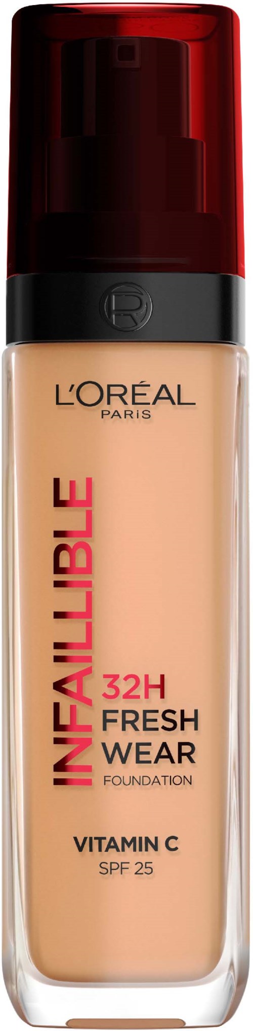 Flasche L'Oreal Infallible 32H Fresh Wear Foundation mit Vitamin C und SPF 25.