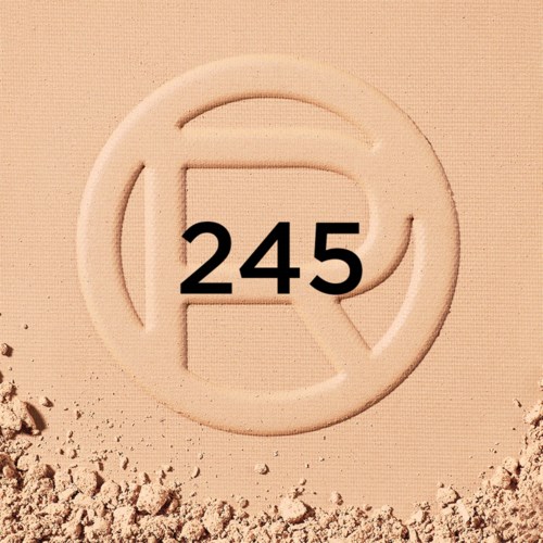 Eine sandfarbene Oberfläche mit einem runden Emblem und der Zahl 245 in der Mitte.