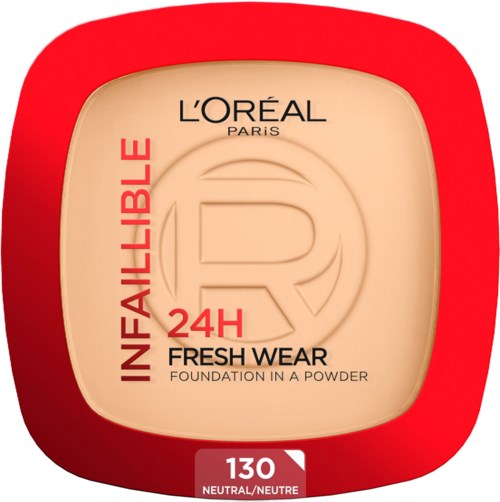 Ein Kompaktpuderbehälter mit L'Oréal Infallible 24H Fresh Wear, Farbton 130, neutral.