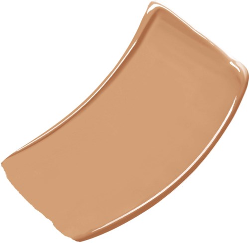 Een beige, gebogen make-up of foundation stick met een glanzende oppervlakte.