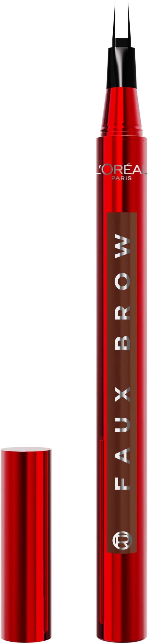 Red pen with black tip, has text 'FAUX BROW' and a small Korean flag symbol.