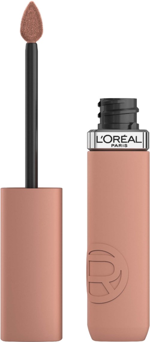 Ein Lipgloss-Roller mit Applikator, beschriftet L'Oréal Paris, in sanfter rosa Farbe.