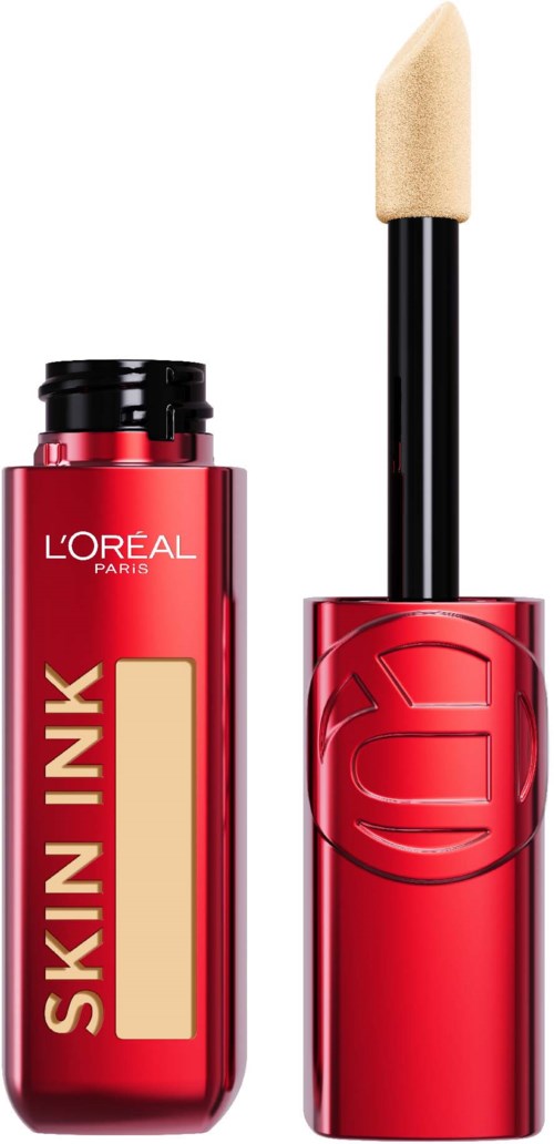 L'Oreal Skin Ink Concealer mit Pinsel und rotem Deckel.