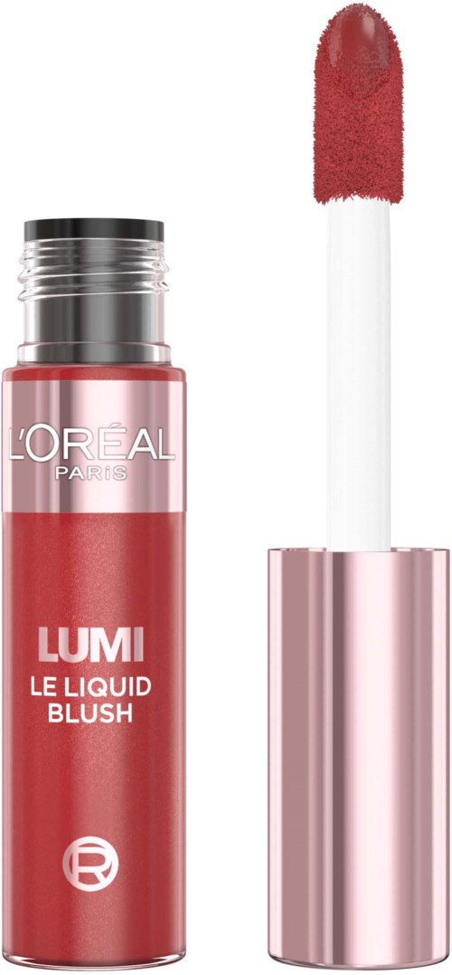 L'Oréal Lumi Fluid Blush, pinkki rulla sivellinillä.