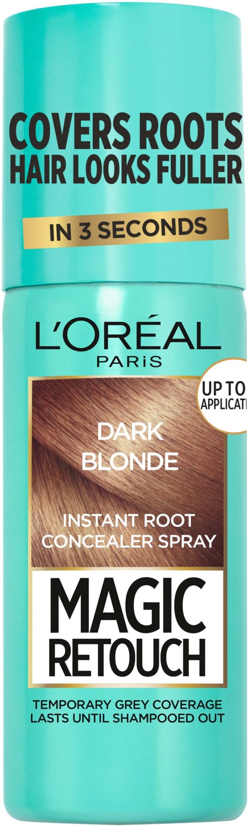 A L'Oréal hair spray bottle claims to hide roots and make hair fuller in 3 seconds.