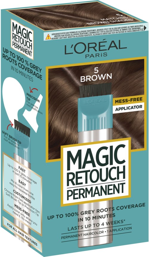 Verpakking van L'Oréal haarverf in bruin, toont productgegevens en instructies.