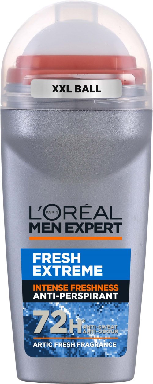 L'Oréal Men Expert Fresh Extreme anti-odörspray med Arctic Fresh doft, ger 72 timmars skydd, i silver och blå förpackning.