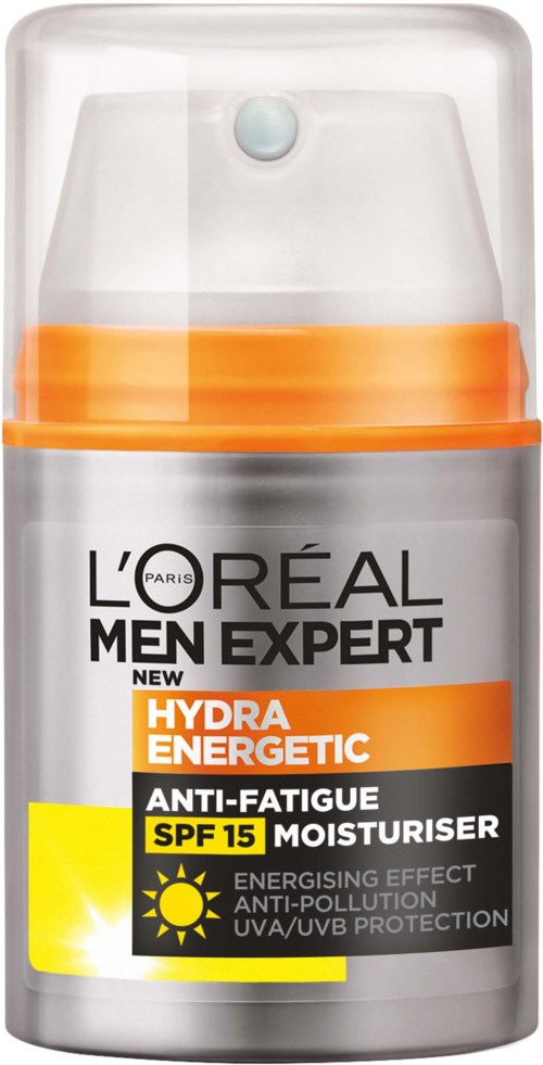 L'Oréal Men Expert Hydra Energetic Feuchtigkeitscreme gegen Müdigkeit, UV-Schutz, SPF 15, mit belebender Wirkung.