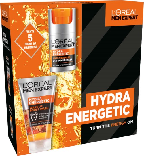 Zestaw L'Oreal Men Expert Hydra Energetic zawiera żel do mycia i krem nawilżający, walczy z oznakami zmęczenia dzięki składnikom energetyzującym.