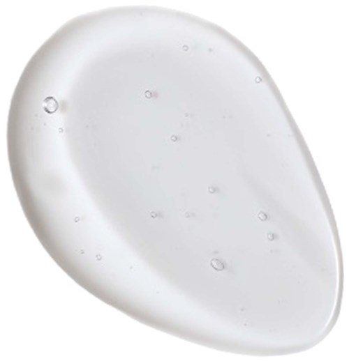 Klart gel med små bobler, muligens et hudpleieprodukt eller serumdråpe.