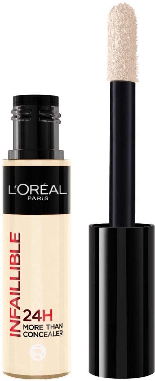 A stick concealer with an applicator stick and a tube labeled 'L'Oreal' and '24H'.