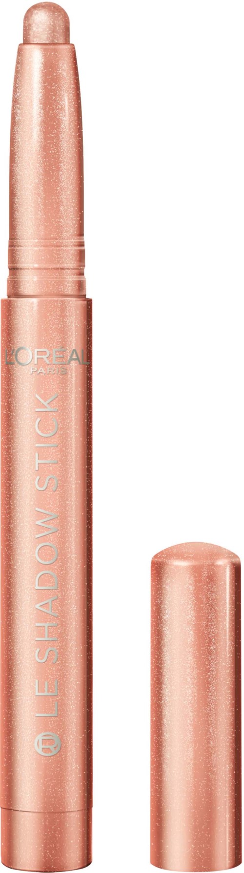 Ein peachfarbener Stift mit Deckel, gekennzeichnet 'The Shadow Stick' von L'Oreal, für Augen-Make-up.