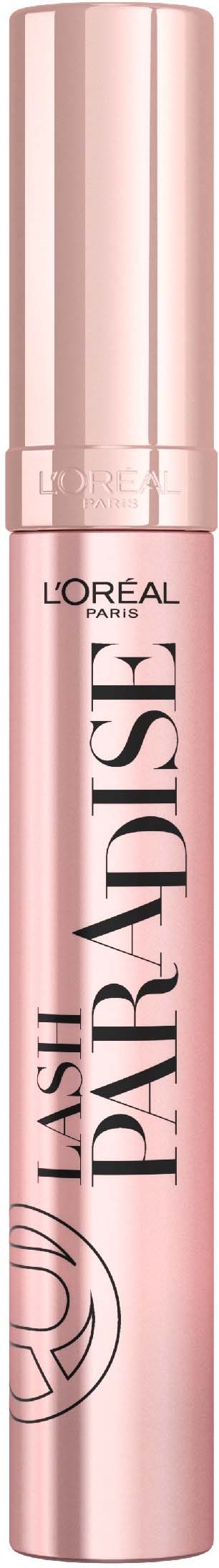 Rosa zylindrische Tube mit L'Oreal Paris und 'Lash Paradise' darauf, wahrscheinlich eine Mascara.