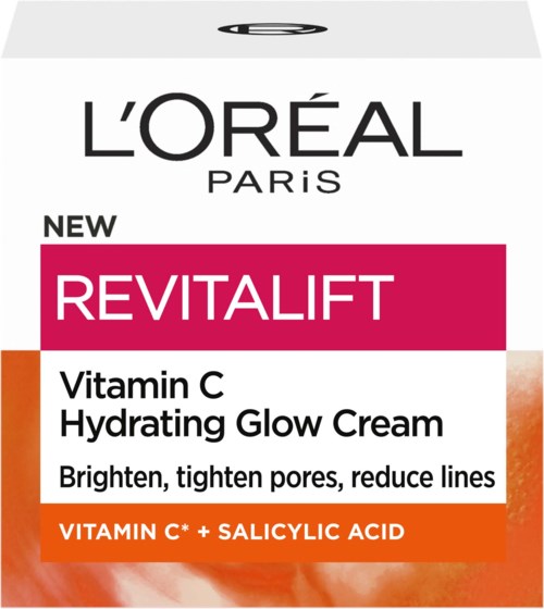 L'Oreal Paris Revitalift Vitamin C Glow Cream improves skin by brightening and reducing lines.