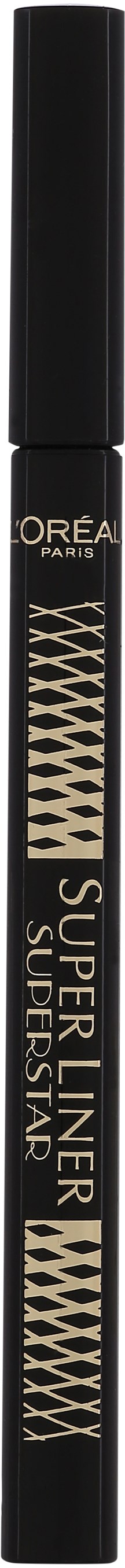 En svart eyeliner penna med guld detaljer och orden "Super Liner Supersstia" på.