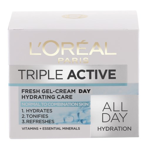 L'Oréal Paris Triple Active żel-krem na co dzień, nawilża, tonizuje i odświeża skórę od normalnej do mieszanej.