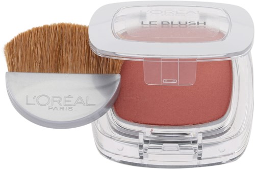 Ein Rouge-Komplett mit Pinsel, mit der Aufschrift 'L'Oréal Paris Le Blush,' in einer transparenten Plastikbox.