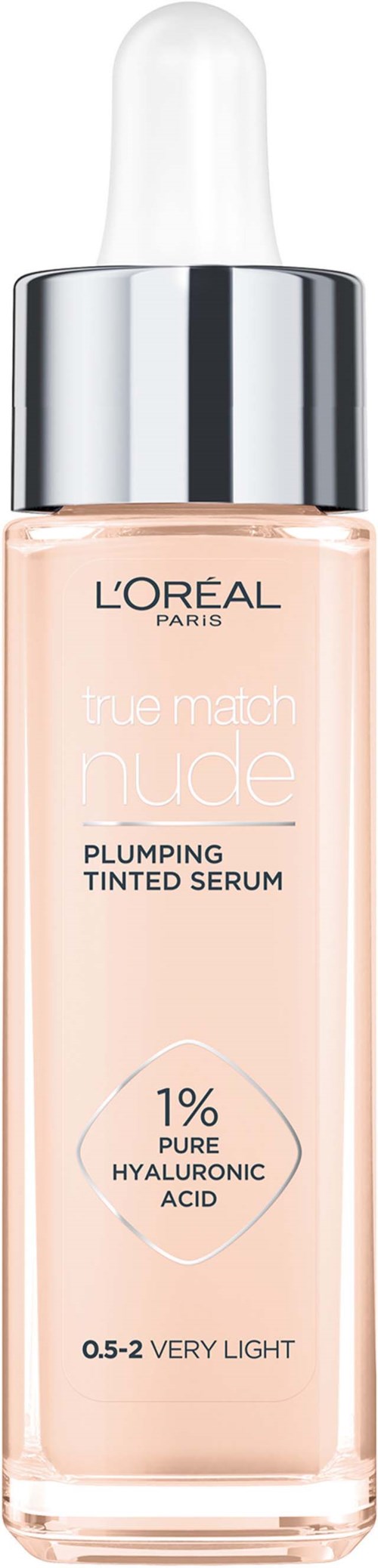 Een flesje L'Oreal huidserum met pipet bovenop, voor vollere en hydraterende huid.