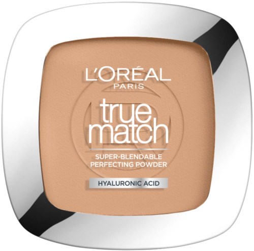 A compact of L'Oréal True Match powder with hyaluronic acid, designed for a natural look.