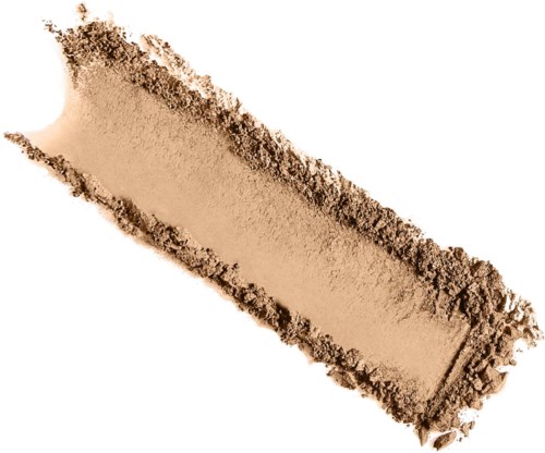 Ett beige pulverutsläpp i en rektangulär form på en vit yta med fingeravtryck och ojämna kanter.