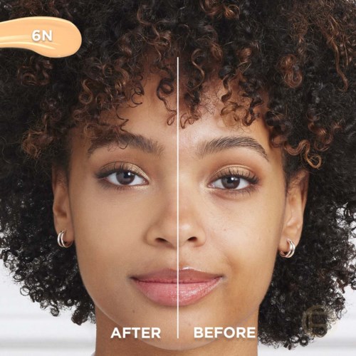 Half of the woman's face shows after using a product, the other half before, highlighting skin difference.