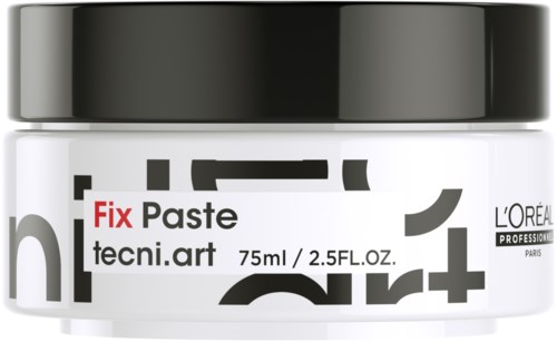 A white container with black and red text, labeled Fix Paste, size 75ml, from L'Oreal Professional.