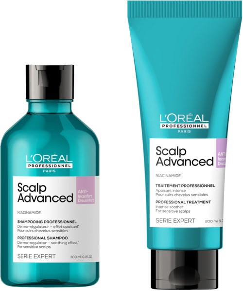 To hårpleieprodukter fra L'Oréal: en er en profesjonell sjampo, den andre er en hodebunnsbehandling gel.