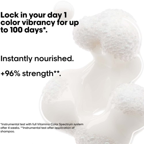Promotes hair color longevity, nourishment, and strength with shampoo, claiming up to 100 days of color vibrancy.