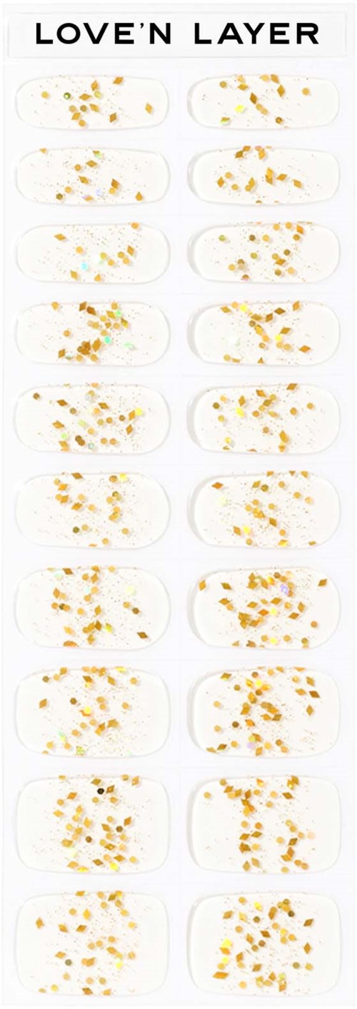 A vertical display of 20 white capsules with yellow speckles, labeled "LOVE'N LAYER" at the top.