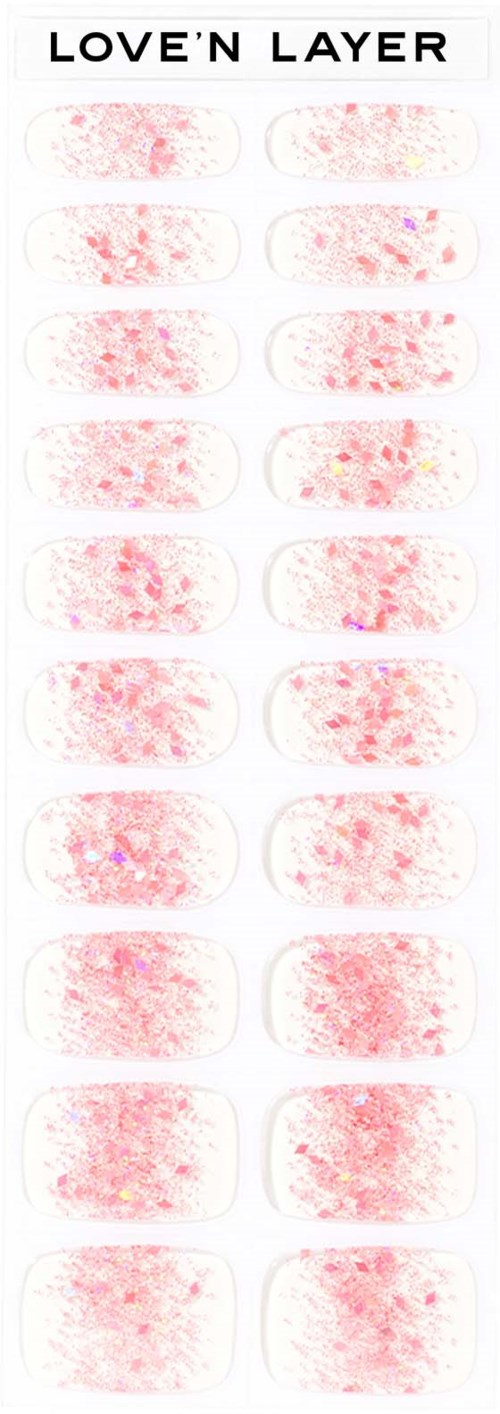A set of pink and red patterned adhesive patches labeled 'LOVE'N LAYER' arranged in a column.
