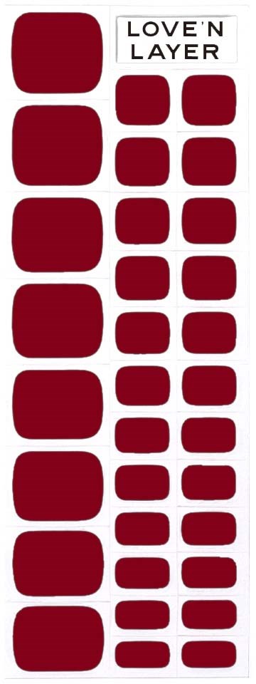 A sticker with red squares and the text "LOVE N LAYER" at the top, arranged in a vertical pattern.