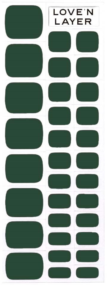 A sticker sheet with different sized dark green rounded square and rectangle shapes, titled 'LOVE'N LAYER' at the top.