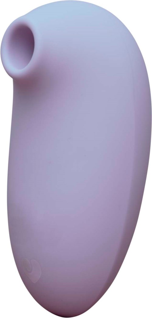 Ein glatter, hellvioletter Gegenstand mit einer kleinen Öffnung oben, geformt wie eine runde Flasche oder Vase.