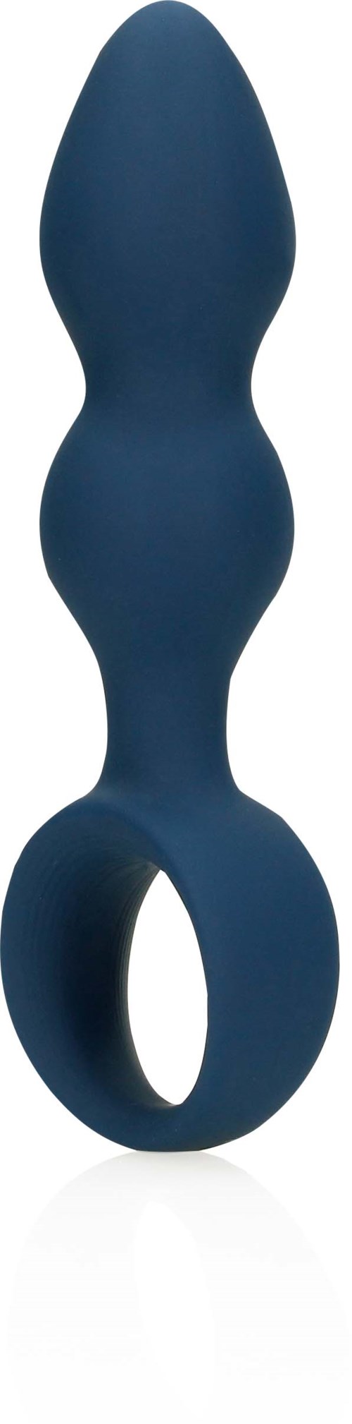 Ein blauer, gebogener Gegenstand mit Schlaufe unten, spitze Spitze und glatte Oberfläche.