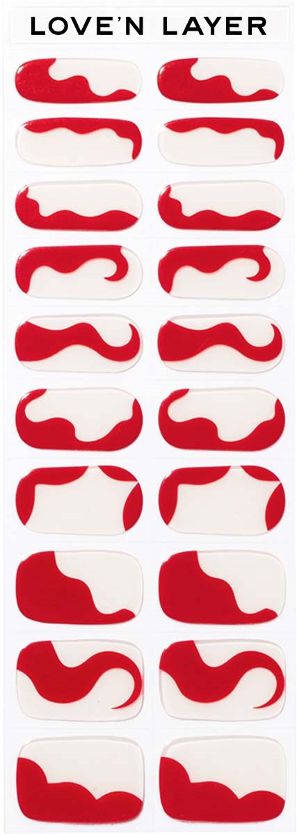Set of red and white stickers with wavy shapes, labeled "LOVE'N LAYER" at the top.