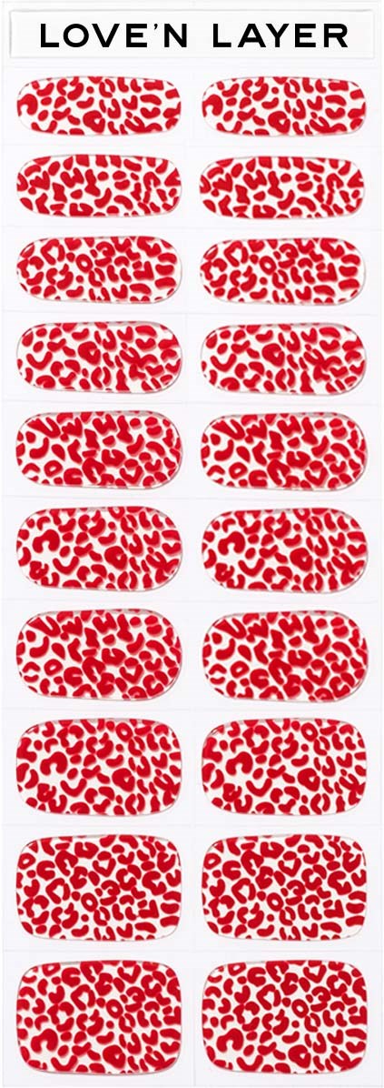 Red leopard print stickers on a white background with the text 'LOVE'N LAYER' at the top.