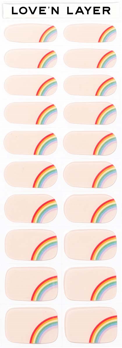 A sheet of sticker labels with rainbow designs on some. Title reads "LOVE'N LAYER" at top.