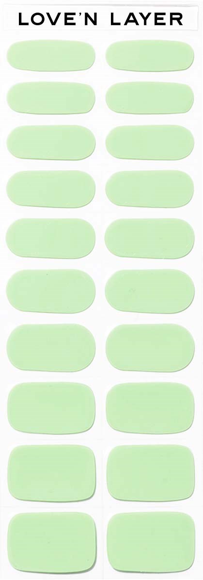 A sticker sheet with green love-themed labels, titled "LOVE'N LAYER," arranged in two columns.