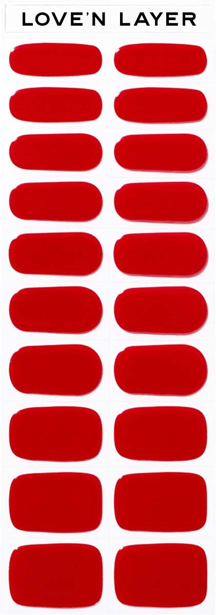 A strip of red oval stickers labeled 'LOVE'N LAYER', arranged in two columns.