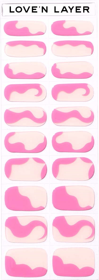 Sticker sheet with pink and beige abstract shapes labeled "LOVE'N LAYER."