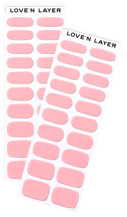 Two sheets of pink oval stickers on white background with 'LOVE'N LAYER' text at top.