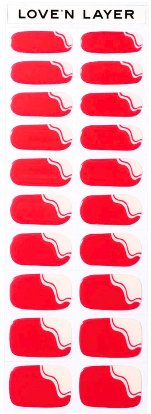 A set of red lipstick stickers labeled 'LOVE'N LAYER' arranged vertically.