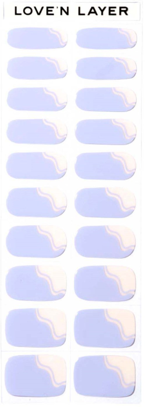 Vertical strip of 20 blue and white shapes labeled 'LOVE'N LAYER'.