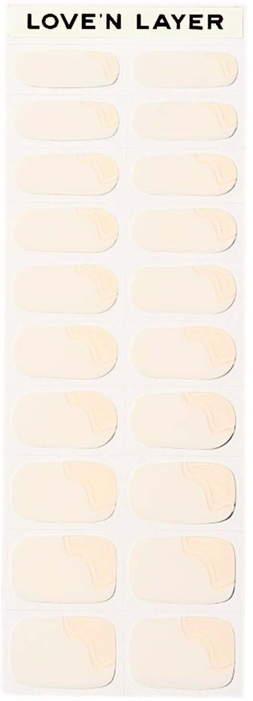 A sheet of adhesive bandages with 'Love'n Layer' label at the top, arranged in two columns of blank bands.