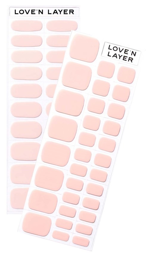 Two sheets of pink adhesive stickers labeled "LOVE'N LAYER" with various sizes. Used for decoration or aesthetics.